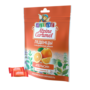 Alpine Caramel Альпийская Карамель Леденцы детские с натуральным мёдом и витамином С Апельсин (Кармолис) 75 г