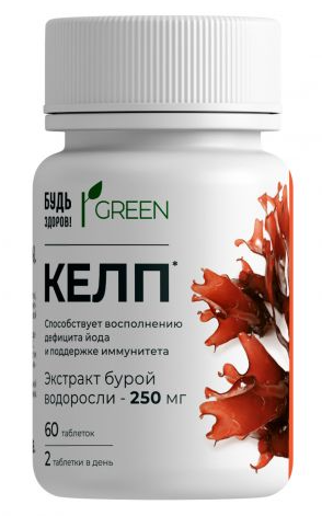 Будь Здоров! Грин Келп йод из водорослей с селеном таблетки  250 мг №60