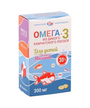 Омега-3 из дикого камчатского лосося для детей с 3-х лет с ароматом малины капсулы  300 мг №84